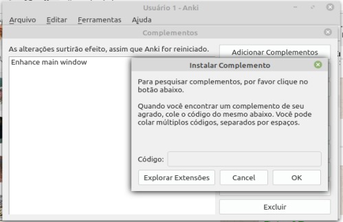 Opção: instalar complemento